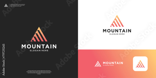 Simple mountain logo with rising analysis symbol logo design.