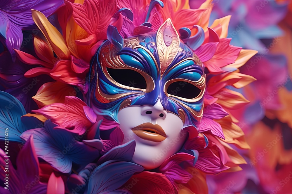 Vibrant Carnival Mask Gradients: Music Video Festival Scene
