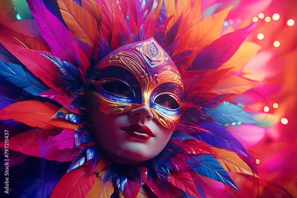 Vibrant Carnival Mask Gradients: Music Video Set in Festival Scene