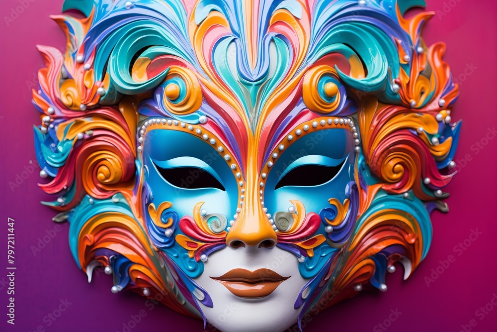 Vibrant Carnival Mask Gradients: Street Performer's Costume Portfolio Showcase