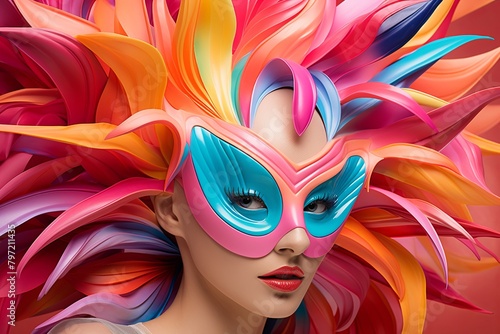 Vibrant Carnival Mask Gradients  Fashion Designer s Chic Lookbook featuring Stunning Masks