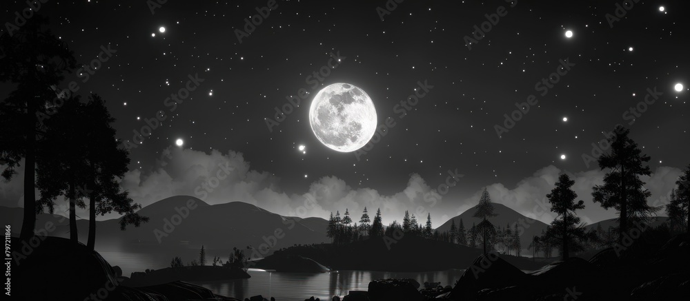 Fototapeta premium Beautiful view of the full moon in the sky at night