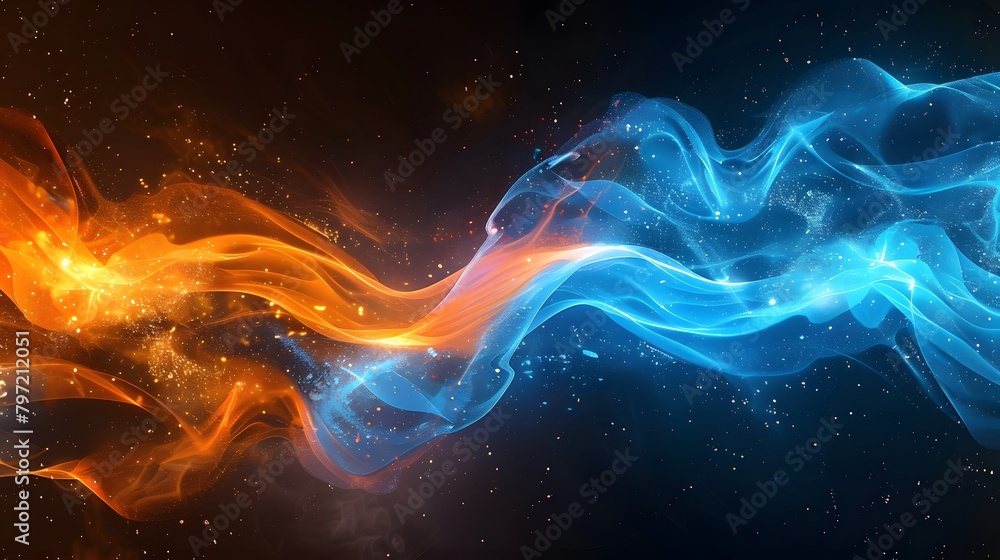 The nebula of particles, where clouds of technology spawn new ideas and opportunities, illustrates a dynamic space. For Design, Background, Cover, Poster, Banner, PPT, KV design, Wallpaper