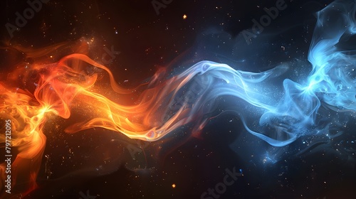 The nebula of particles, where clouds of technology spawn new ideas and opportunities, illustrates a dynamic space. For Design, Background, Cover, Poster, Banner, PPT, KV design, Wallpaper