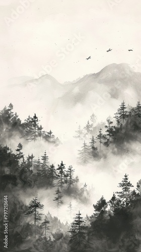 Ink painting minimal of forest backgrounds outdoors nature.
