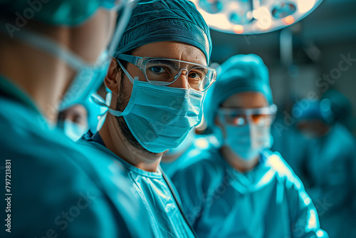 A team of surgeons in an operating room. Surgery team in an operating theater. Medicine  health  and medical care