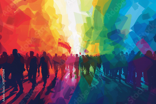 Gay Pride Parade on a rainbow background, a dynamic manifestation of love, freedom, and resilience in the ongoing pursuit of equality photo