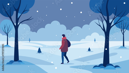 A solitary figure walking through a quiet snowcovered park muttering their regrets and apologies to the winter sky.. Vector illustration