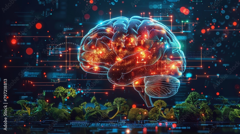 Digital brain concept with futuristic neural network