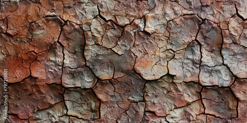 Close-up of a textured, cracked earth surface with a variety of earthy tones.