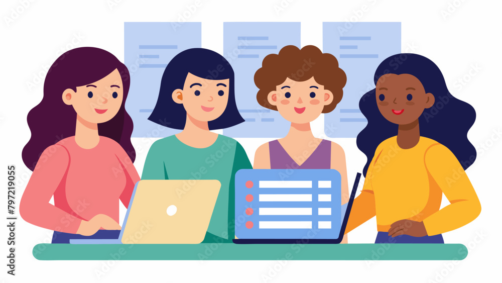 A teenage girl excitedly shows her friends a budgeting spreadsheet she created proudly explaining how she plans to save up for a new computer. A teenage girl excitedly shows her friends a budgeting spreadsheet she created proudly explaining how she plans to save up for a new computer.