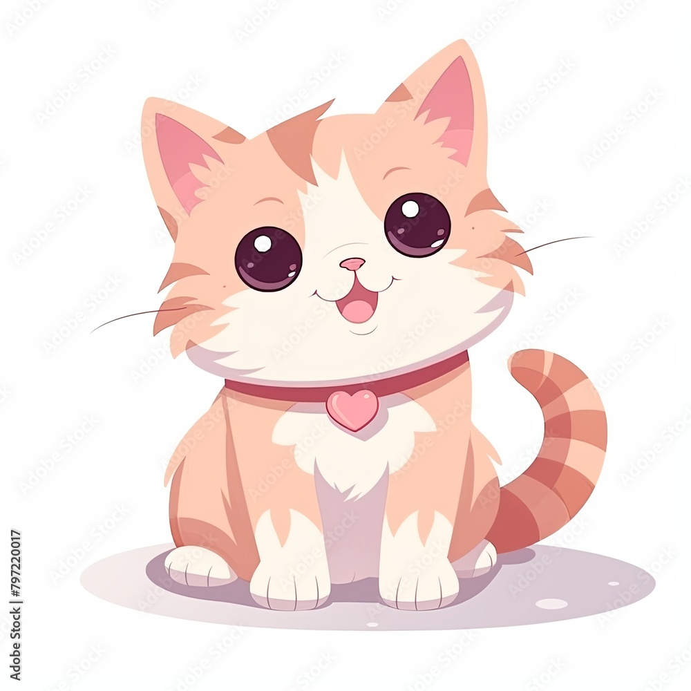 flat illustration of cute pleasant cat, friendly character, white background flat illustration of cute pleasant cat, friendly character, white background