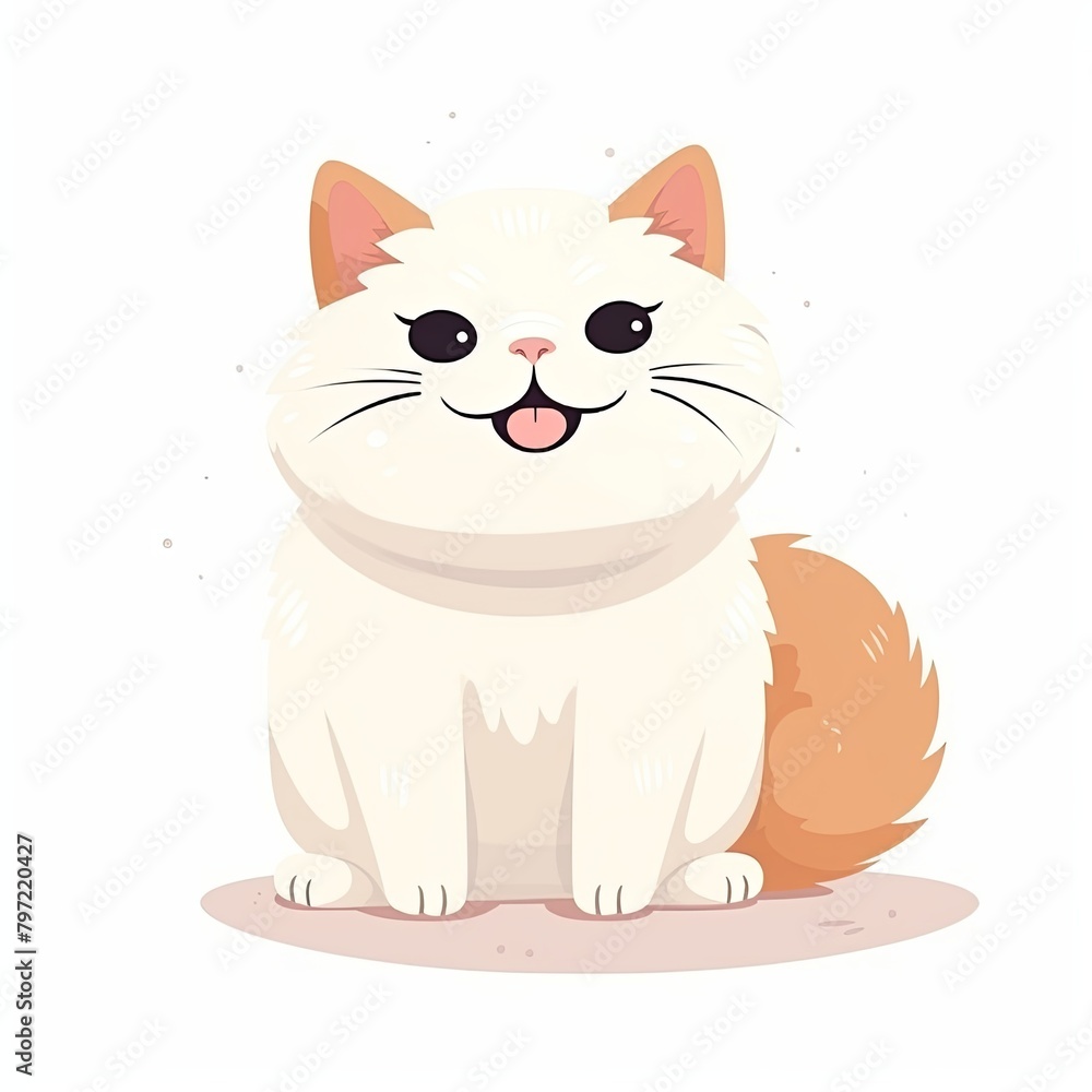 flat illustration of cute pleasant cat, friendly character, white background flat illustration of cute pleasant cat, friendly character, white background