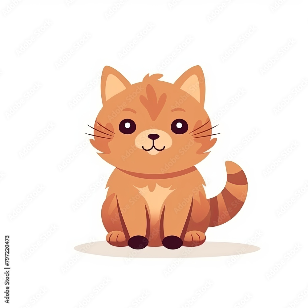 flat illustration of cute pleasant cat, friendly character, white background flat illustration of cute pleasant cat, friendly character, white background