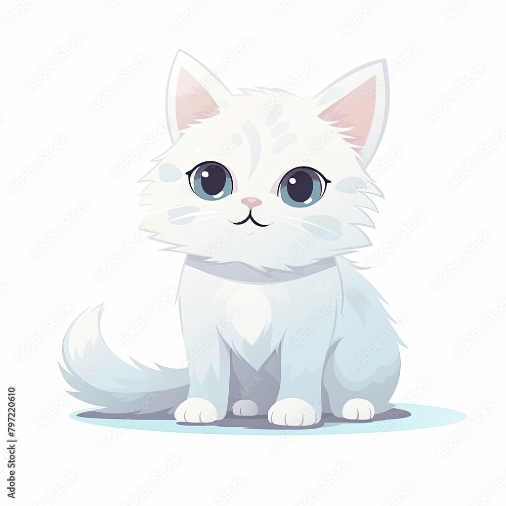 flat illustration of cute pleasant cat, friendly character, white background flat illustration of cute pleasant cat, friendly character, white background
