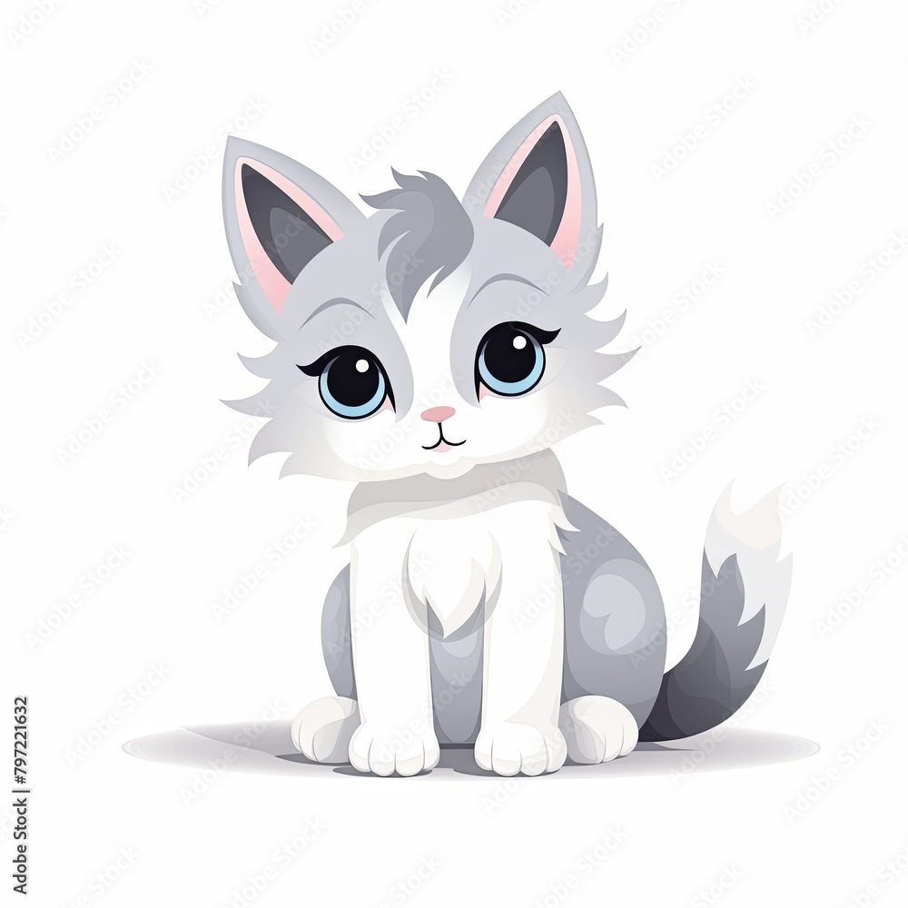 flat illustration of cute pleasant cat, friendly character, white background flat illustration of cute pleasant cat, friendly character, white background