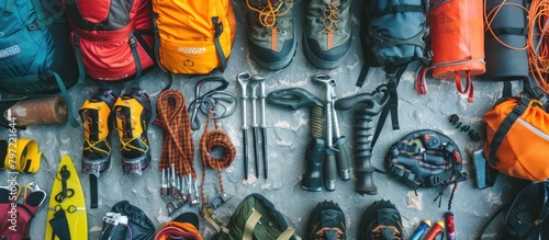 Equipment for mountain climbing to maintain safety photo