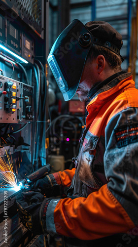 A Welder Operating welding equipment safely and efficiently, realistic people photography