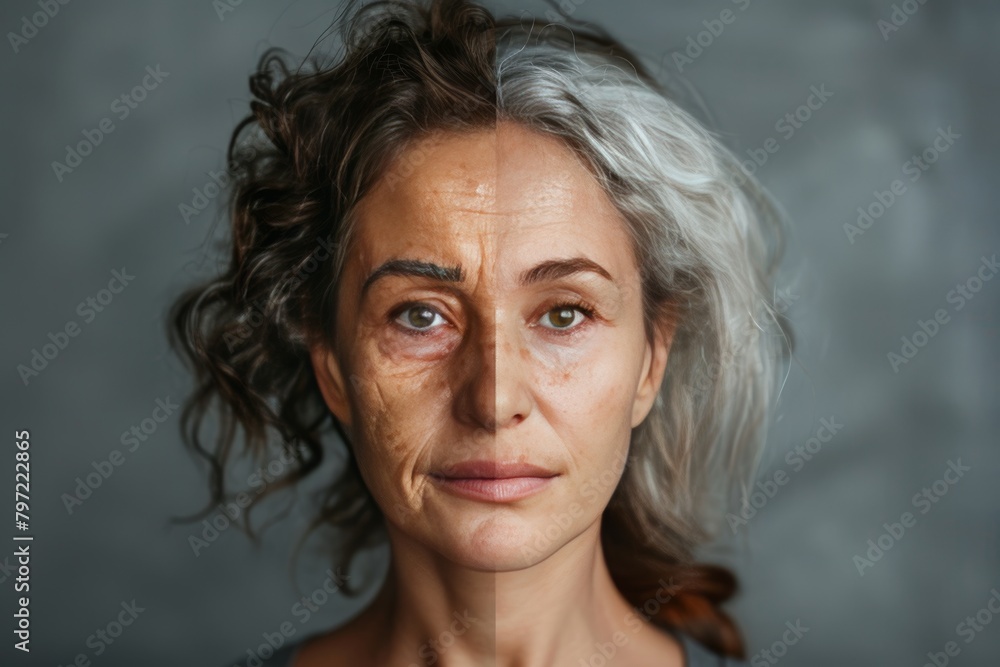 Visual narratives of chronological aging blend with skin clarity in aging gracefully, contrasting natural beauty regimens and age transformation dynamics. Visual narratives of chronological aging blend with skin clarity in aging gracefully, contrasting natural beauty regimens and age transformation dynamics.