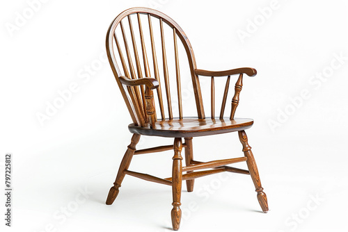 A traditional Windsor chair showcased on a solid white backdrop  isolated on solid white background.