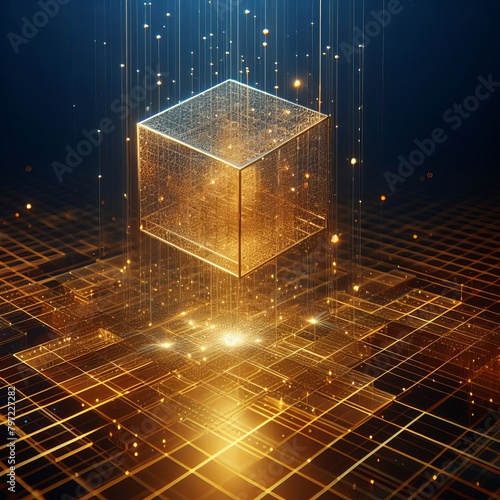 Golden Cube Illumination on a Digital Grid (ID: 797227282)