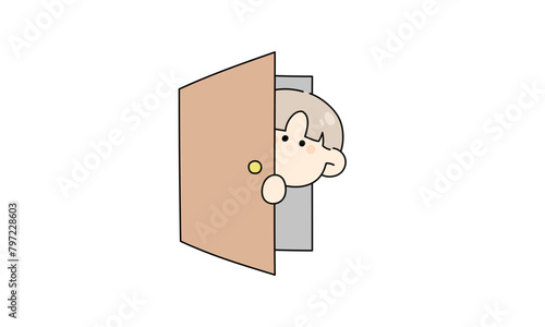 扉から顔を覗かせる男性のイラスト