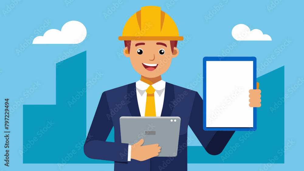 Tablet in engineer's hand vector illustration Tablet in engineer's hand vector illustration