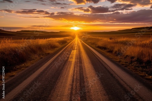 Road outdoors horizon sunset.