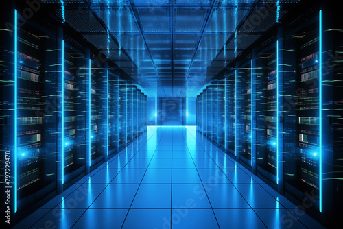 data center network room with diminishing perspective