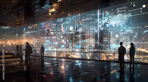 Wallpaper Mural city scape with futuristic connectivity  Torontodigital.ca