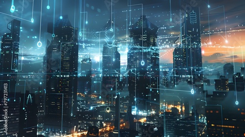 city scape with futuristic connectivity 