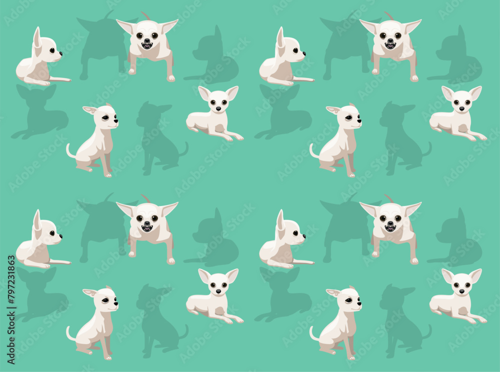 Dog Chihuahua White Coat Cartoon Cute Seamless Wallpaper Background