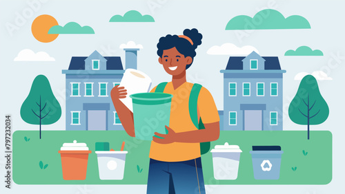 A college student organizing a zerowaste event on campus providing reusable plates and utensils to reduce waste from disposable options.