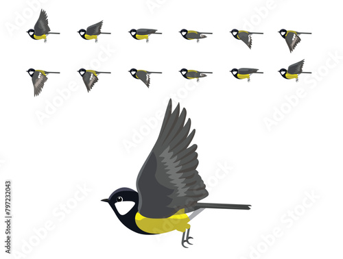 Bird Great Tit Flying Animation Sequence Cartoon Vector