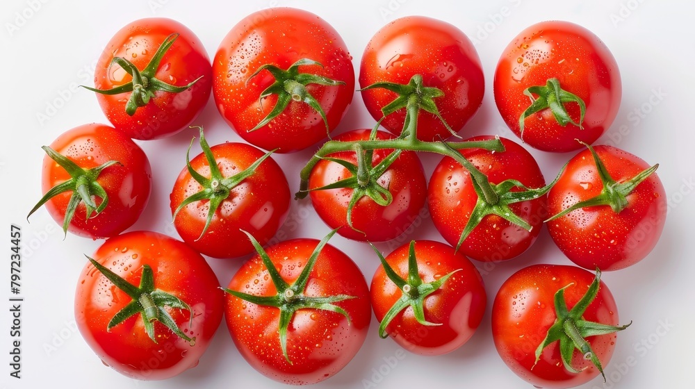 Vibrant top view of fresh tomatoes, highlighting their rich content of vitamins, minerals, and antioxidants, isolated background, studio lighting Vibrant top view of fresh tomatoes, highlighting their rich content of vitamins, minerals, and antioxidants, isolated background, studio lighting