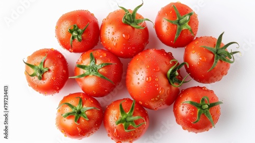 Vibrant top view of fresh tomatoes, highlighting their rich content of vitamins, minerals, and antioxidants, isolated background, studio lighting