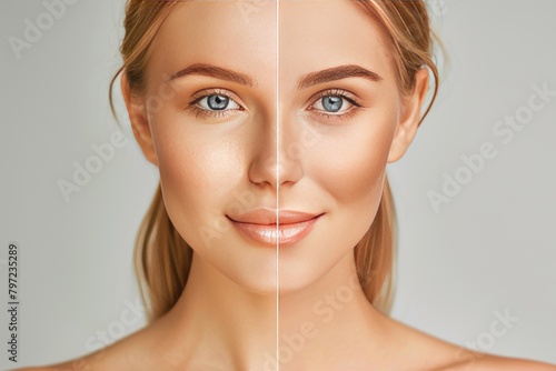 Psychologically essential timelines in aging cosmetics for age halves, healthily skinning aging dermatology in facial halves, treating mental agility in young split age portraits.