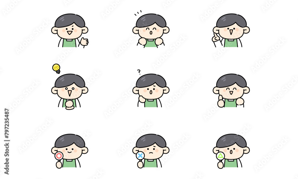 エプロン姿の男性のイラストセット エプロン姿の男性のイラストセット