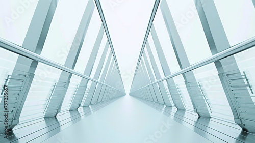 An algorithmic bridge emerges, its lines precise and mathematical. The colors are muted--grays, silvers, and soft blues. Against the white background, the bridge appears almost abstract