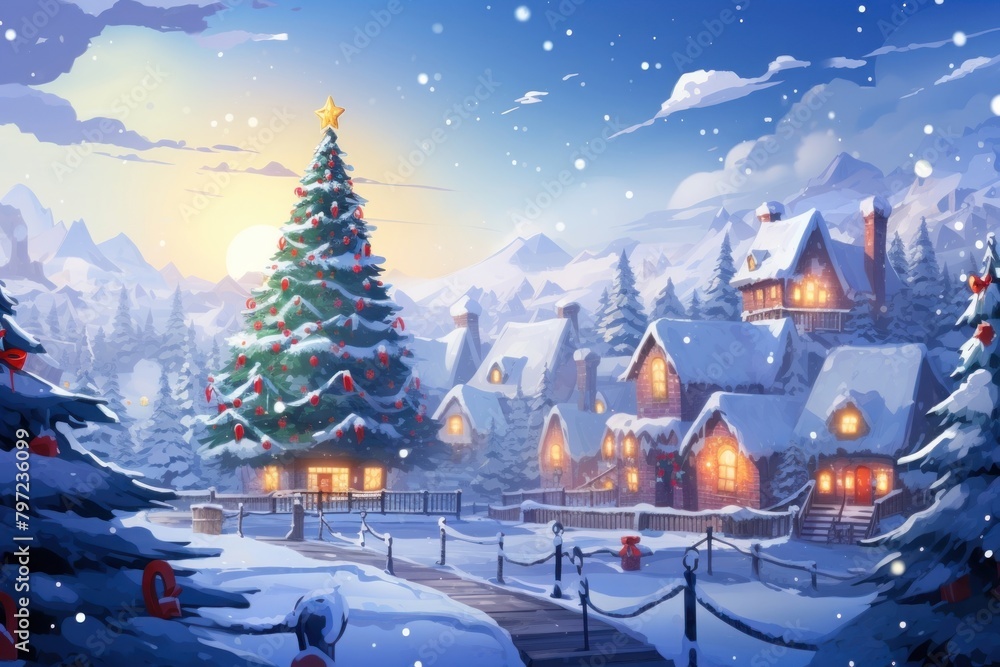 Fototapeta premium Christmas outdoors snow transportation.