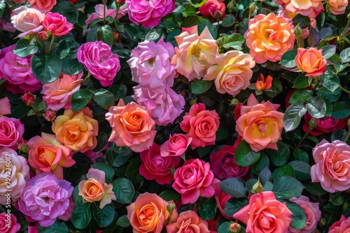 Radiant Roses: A captivating bouquet showcasing an array of pink, orange, and yellow roses. Nature's vibrant palette in full bloom.