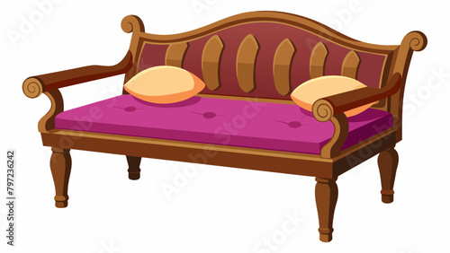A lifeless stained wooden bench now carefully sanded refinished and with new plush velvet cushions for a touch of elegance and comfort..