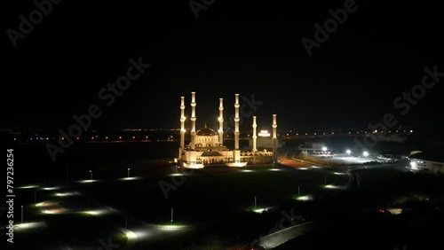 shooting a mosque from a drone at night.