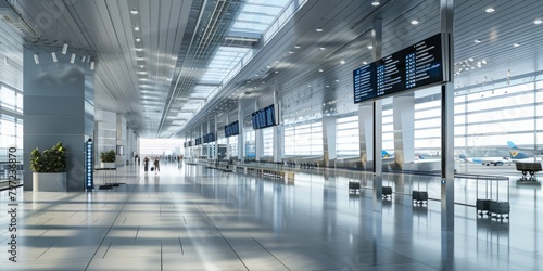 Epicenter of Connections: An expansive airport terminal abuzz with the vibrant energy of travelers, weaving tales of adventure and reunions. photo