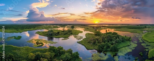 Breathtaking sunset over serene marshlands photo