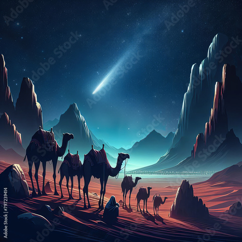 Mystical Desert Night Under the Starry Sky (ID: 797239414)