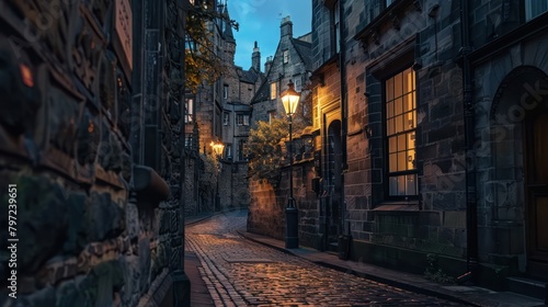 Countryside cobblestone alley at night