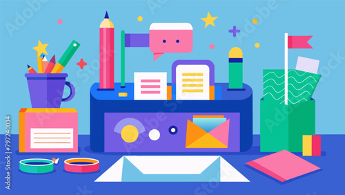 A craft station equipped with colorful papers stickers and markers where partygoers can create unique and personalized letterhead for their pen