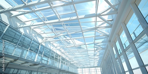 A large, open space with a lot of windows and a clear blue sky