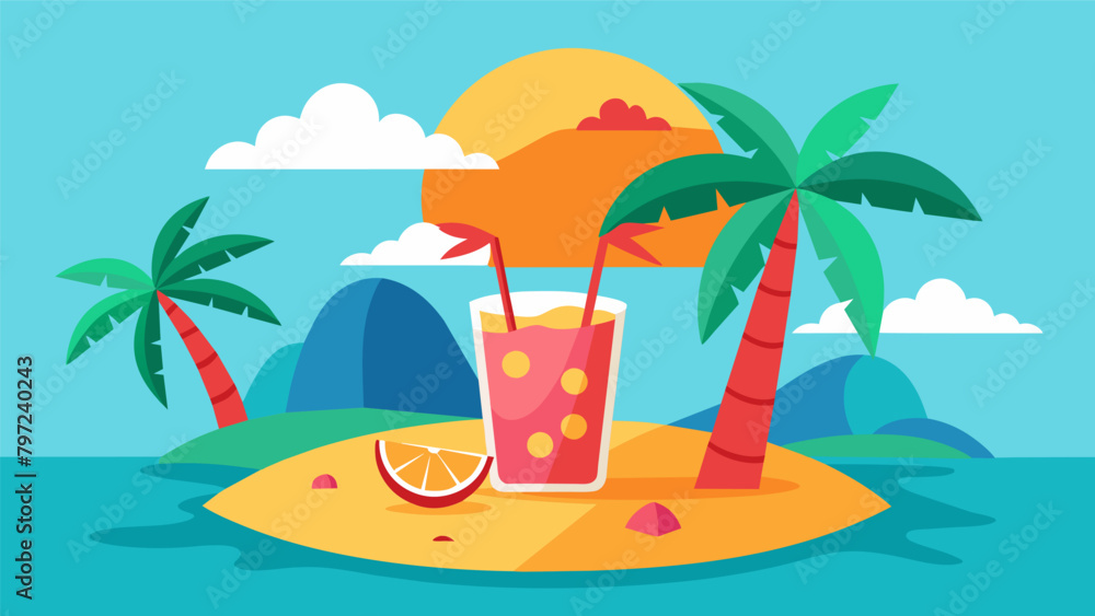 Obraz premium The tangy and refreshing flavor of the hibiscus tea transported us to tropical islands as we imagined ourselves sipping tea by the beach surrounded by. Vector illustration